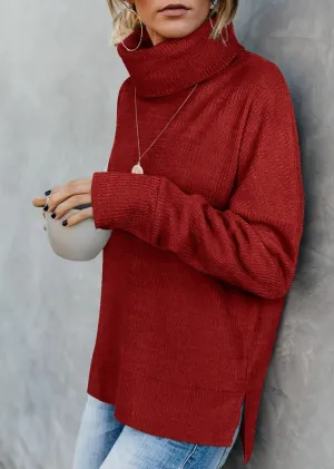 Women's Pullover Turtleneck Sweater Oversized Turtleneck Side Split Tops