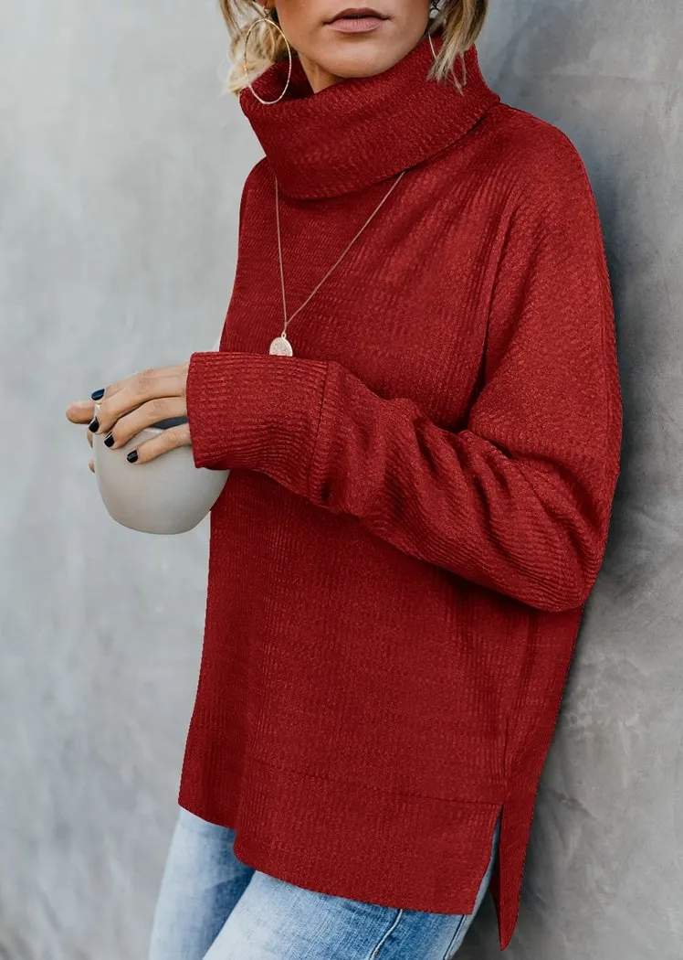 Women's Pullover Turtleneck Sweater Oversized Turtleneck Side Split Tops
