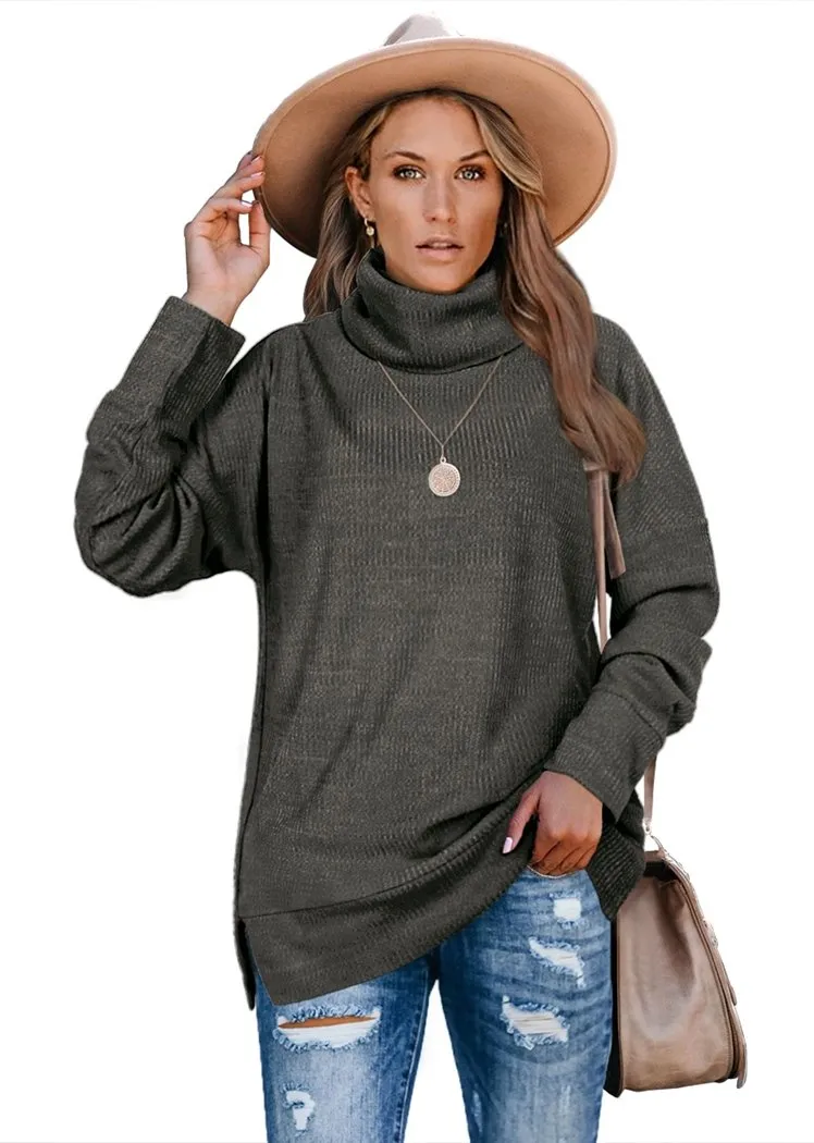 Women's Pullover Turtleneck Sweater Oversized Turtleneck Side Split Tops