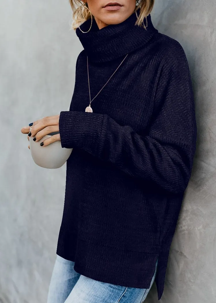 Women's Pullover Turtleneck Sweater Oversized Turtleneck Side Split Tops