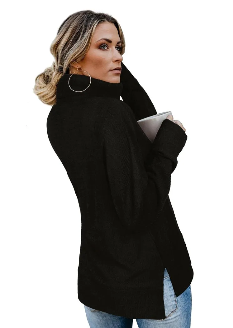 Women's Pullover Turtleneck Sweater Oversized Turtleneck Side Split Tops