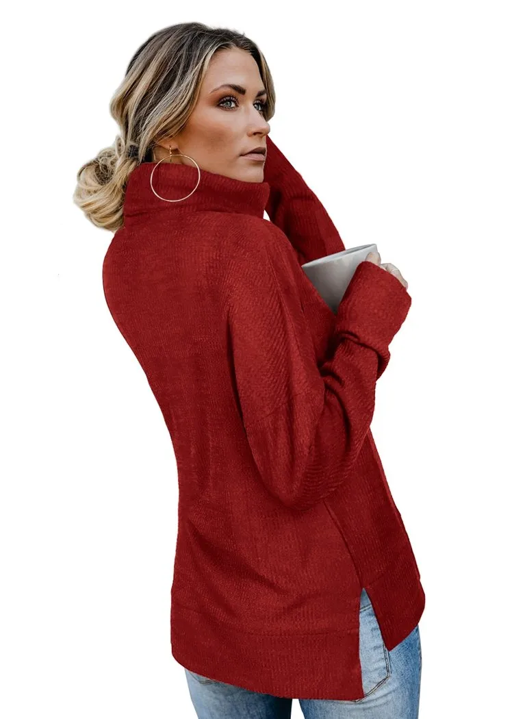 Women's Pullover Turtleneck Sweater Oversized Turtleneck Side Split Tops