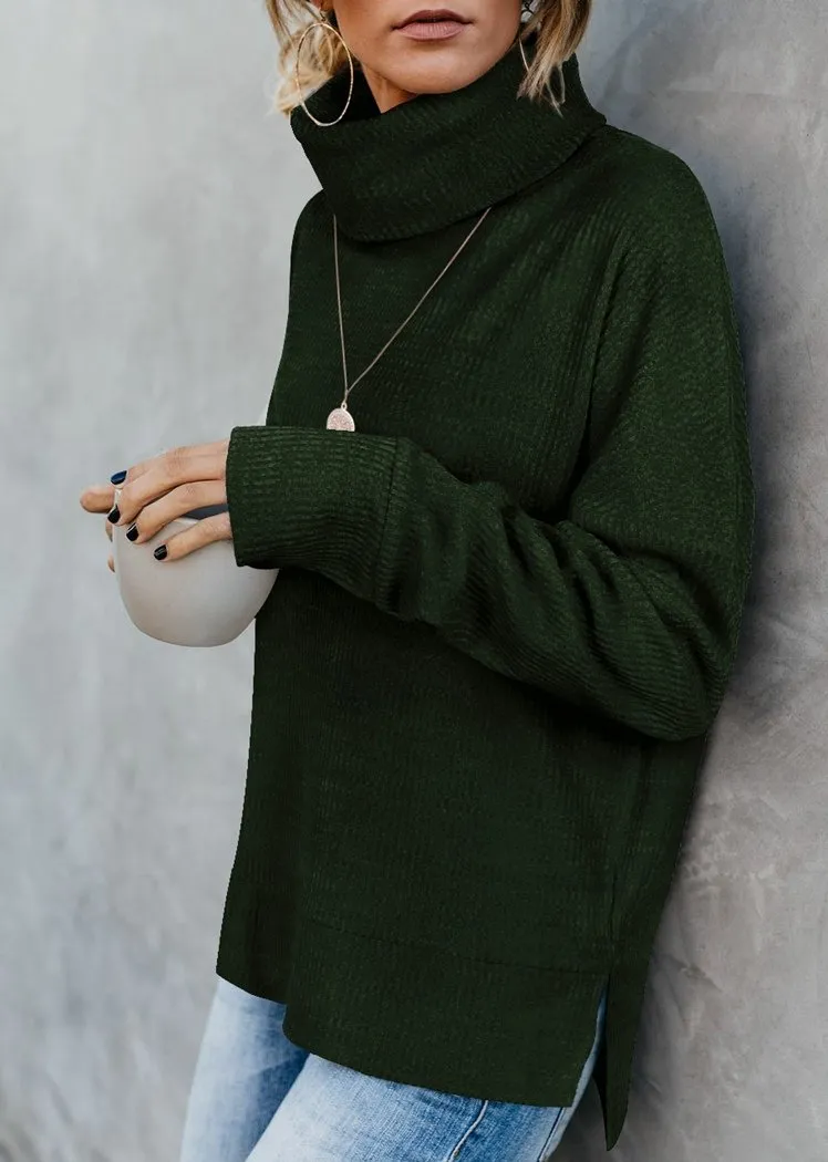 Women's Pullover Turtleneck Sweater Oversized Turtleneck Side Split Tops
