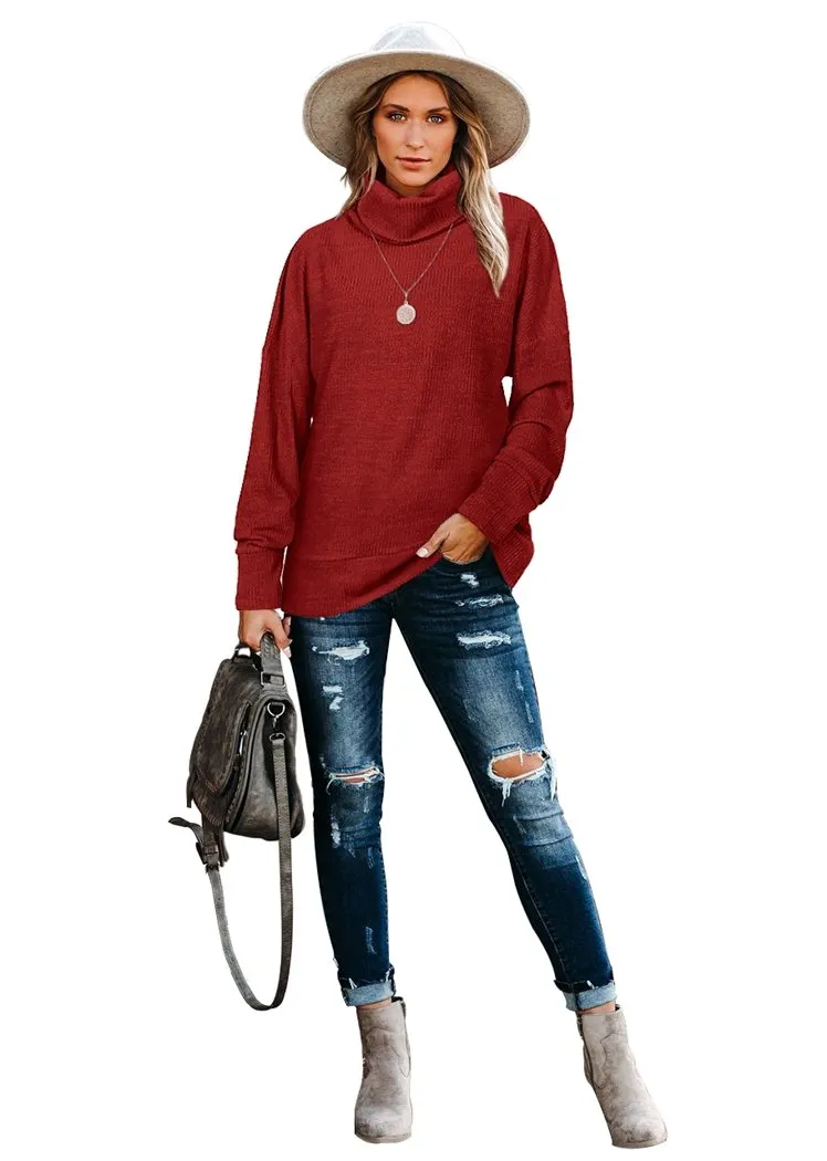Women's Pullover Turtleneck Sweater Oversized Turtleneck Side Split Tops
