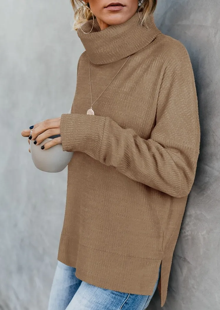 Women's Pullover Turtleneck Sweater Oversized Turtleneck Side Split Tops
