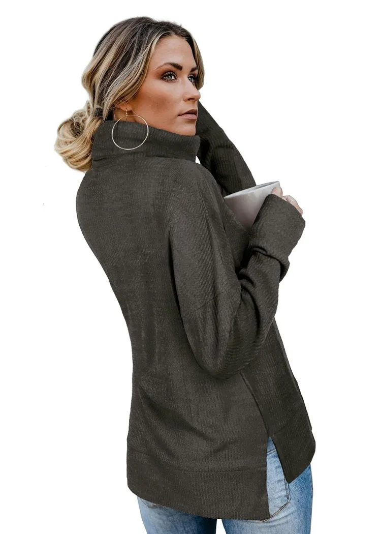 Women's Pullover Turtleneck Sweater Oversized Turtleneck Side Split Tops