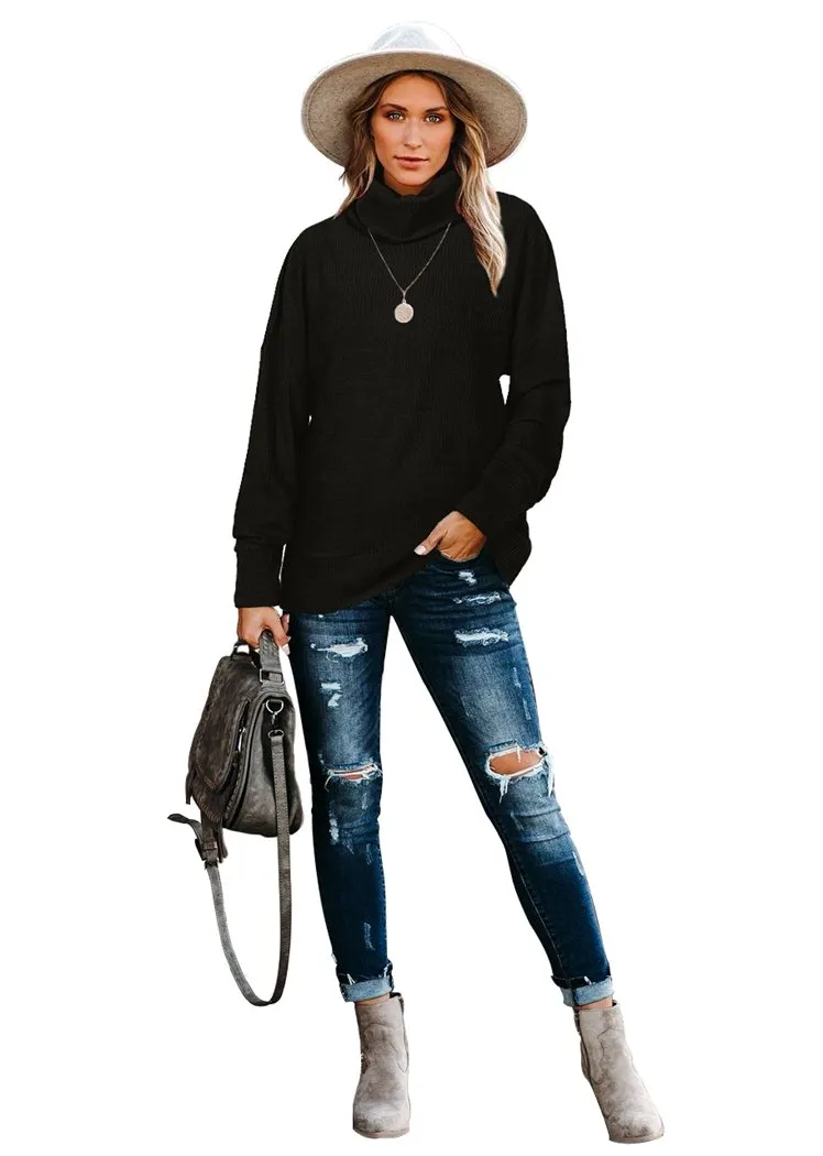 Women's Pullover Turtleneck Sweater Oversized Turtleneck Side Split Tops