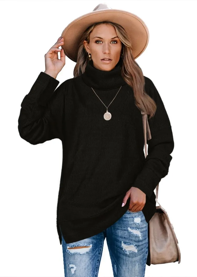 Women's Pullover Turtleneck Sweater Oversized Turtleneck Side Split Tops