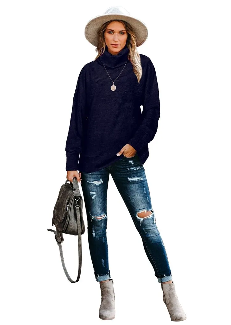 Women's Pullover Turtleneck Sweater Oversized Turtleneck Side Split Tops