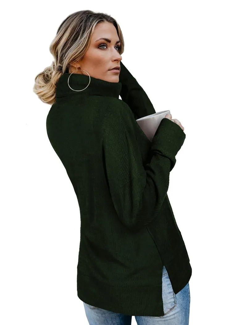 Women's Pullover Turtleneck Sweater Oversized Turtleneck Side Split Tops