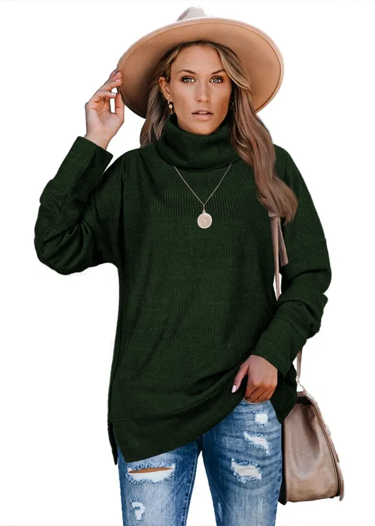 Women's Pullover Turtleneck Sweater Oversized Turtleneck Side Split Tops