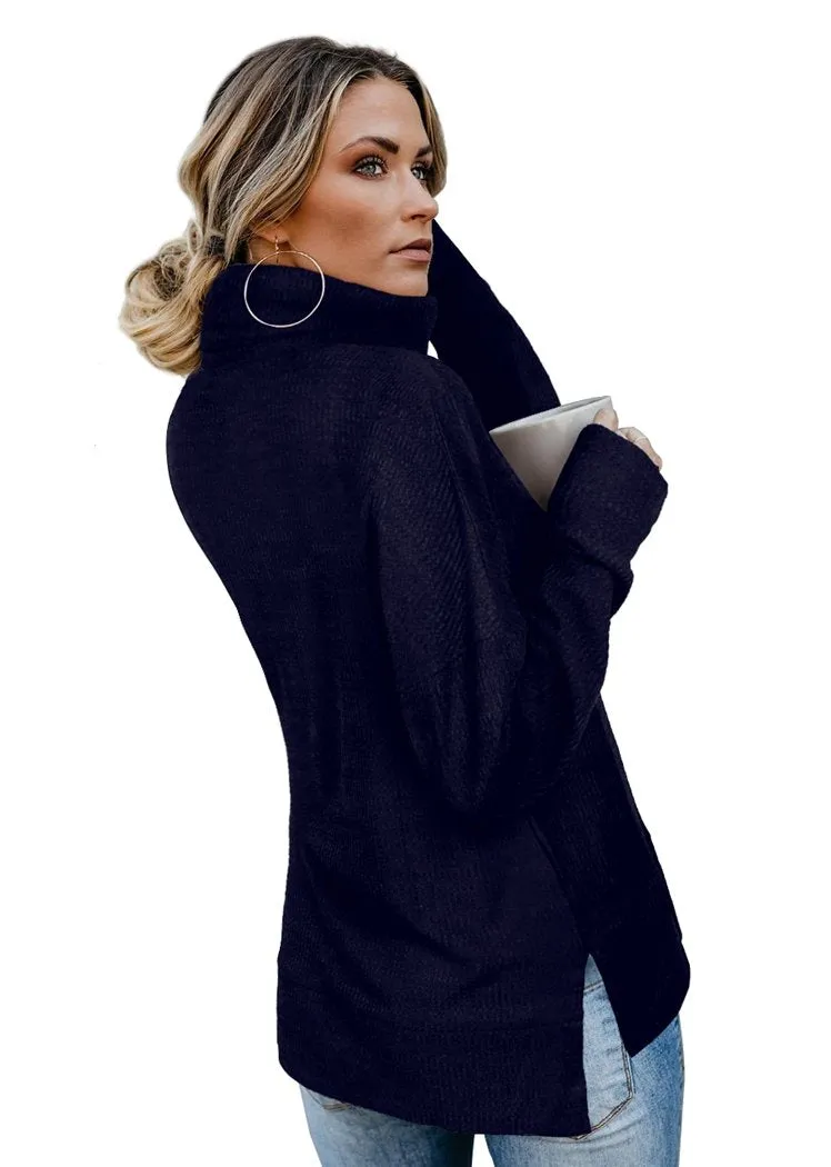 Women's Pullover Turtleneck Sweater Oversized Turtleneck Side Split Tops