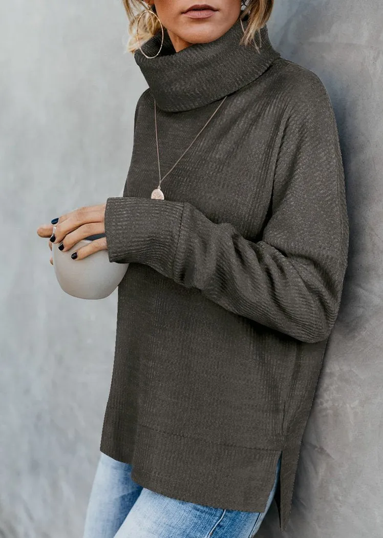 Women's Pullover Turtleneck Sweater Oversized Turtleneck Side Split Tops