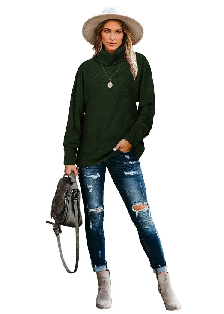 Women's Pullover Turtleneck Sweater Oversized Turtleneck Side Split Tops