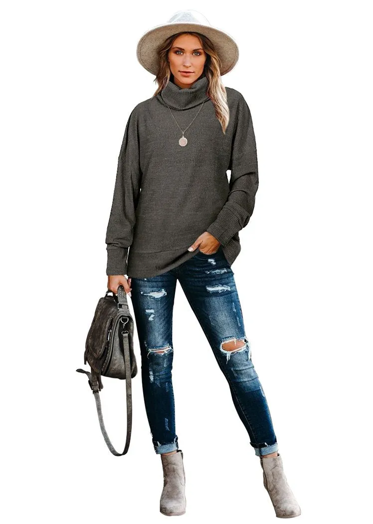 Women's Pullover Turtleneck Sweater Oversized Turtleneck Side Split Tops