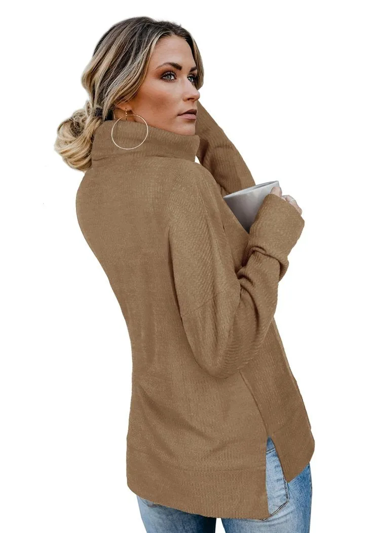 Women's Pullover Turtleneck Sweater Oversized Turtleneck Side Split Tops